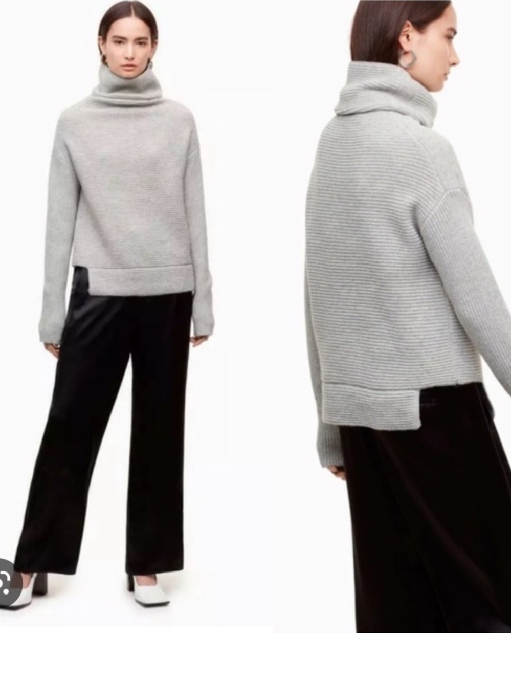 Babaton Aritzia Mika Wool Cashmere Gray Ribbed Turtleneck Sweater Neutral Chic